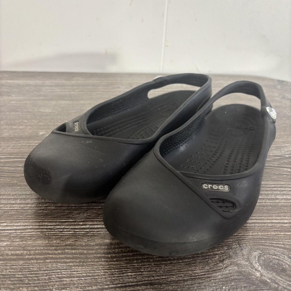 Crocs Shoes Womens Size 5 Black Slingback Flats Rhinestone Strap Comfort Slip On